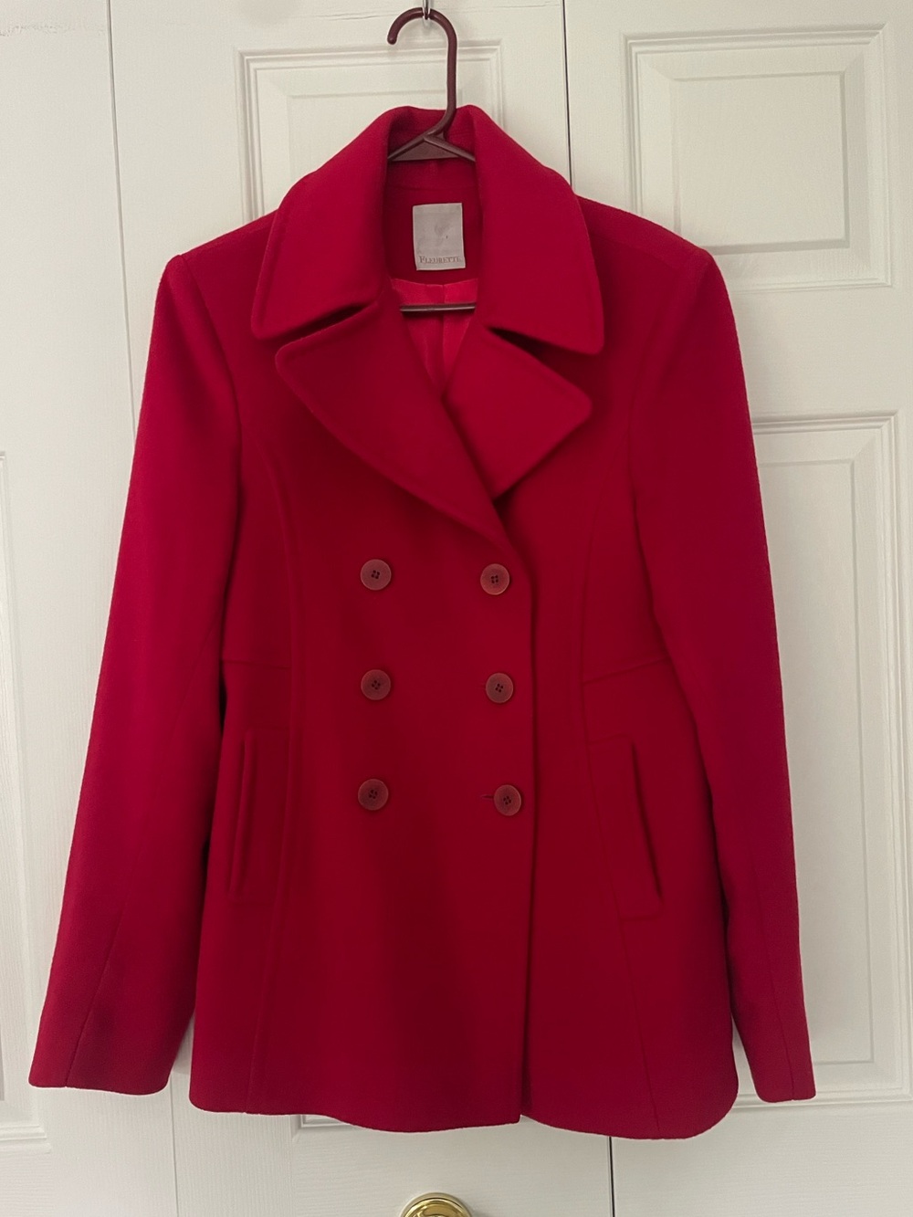 FLEURETTE Loro Piana 100% Lambswool Peacoat Red Size 12 Made in USA Luxury